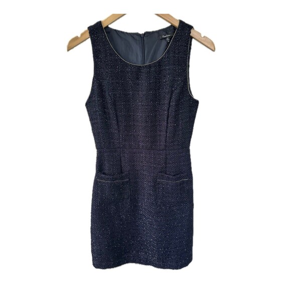 Monteau Navy Metallic Tweed Gold Hardware Trim Front Open Pockets Shift Dress S - Picture 1 of 7